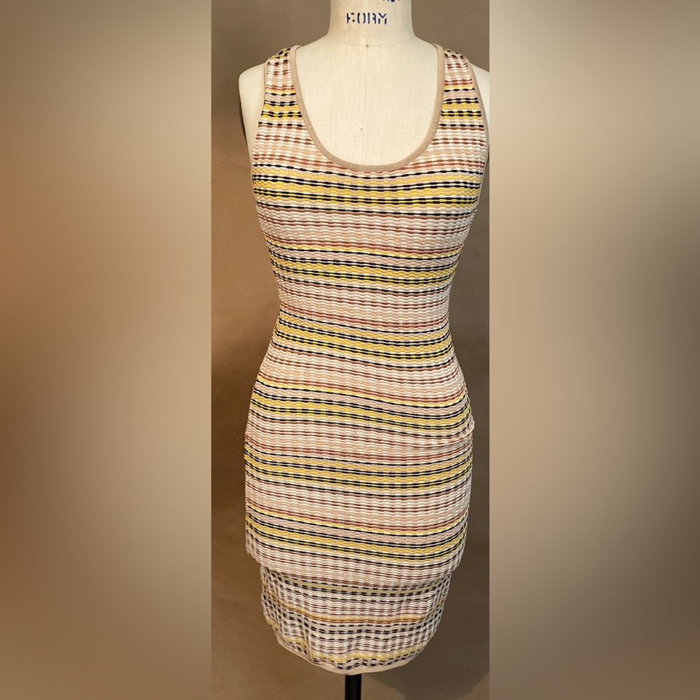 M Missoni yellow tan beige brown knit body con tank dress